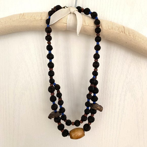 Handmade African Chunky Wood Beaded Necklace - Picture 2 of 13